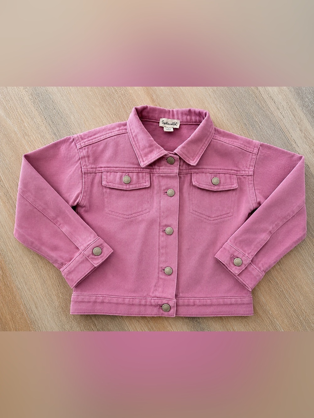 Splendid Girls Pink Denim Trucker Jacket Snap Front 100% Cotton 12-18M